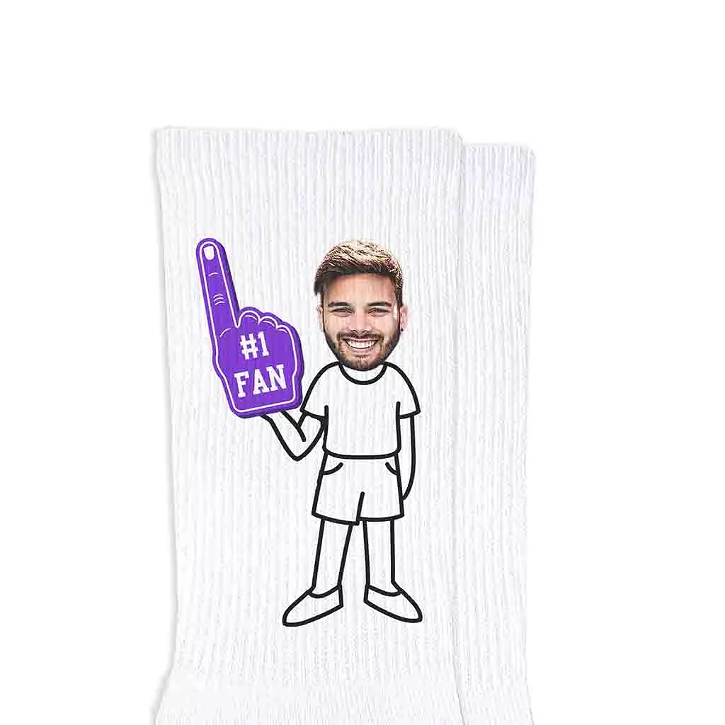 #1 Fan Photo Socks for Men Printed on Cotton Crew Socks