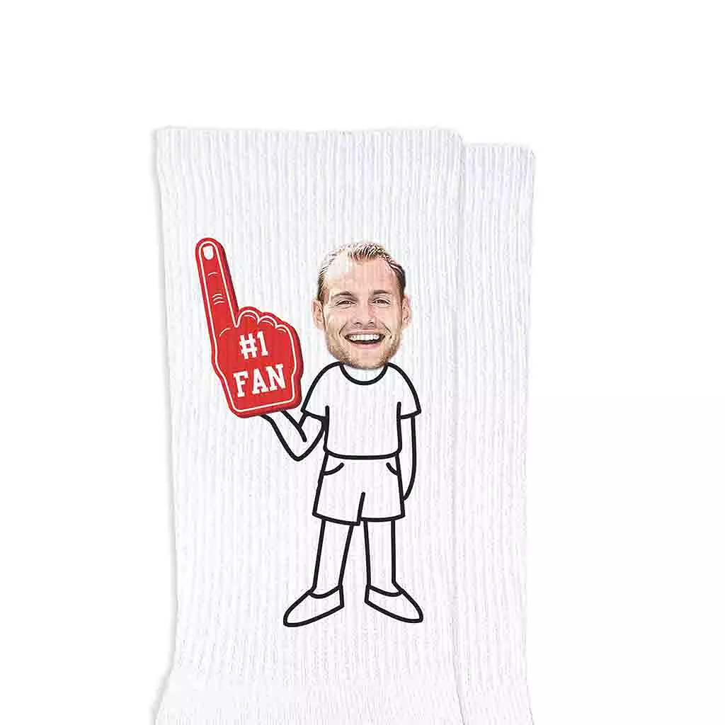 #1 Fan Photo Socks for Men Printed on Cotton Crew Socks