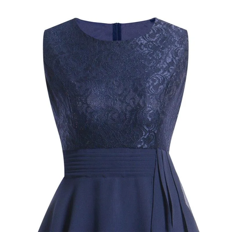 2021 Lace and Chiffon Elegant Peplum High Waist Purple Swing Dresses for Women Sleeveless Party Robe Female A Line Dress