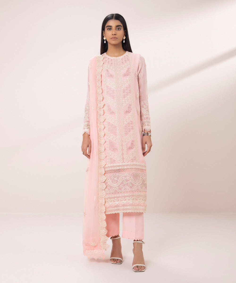 3 Piece - Embroidered Chiffon Suit