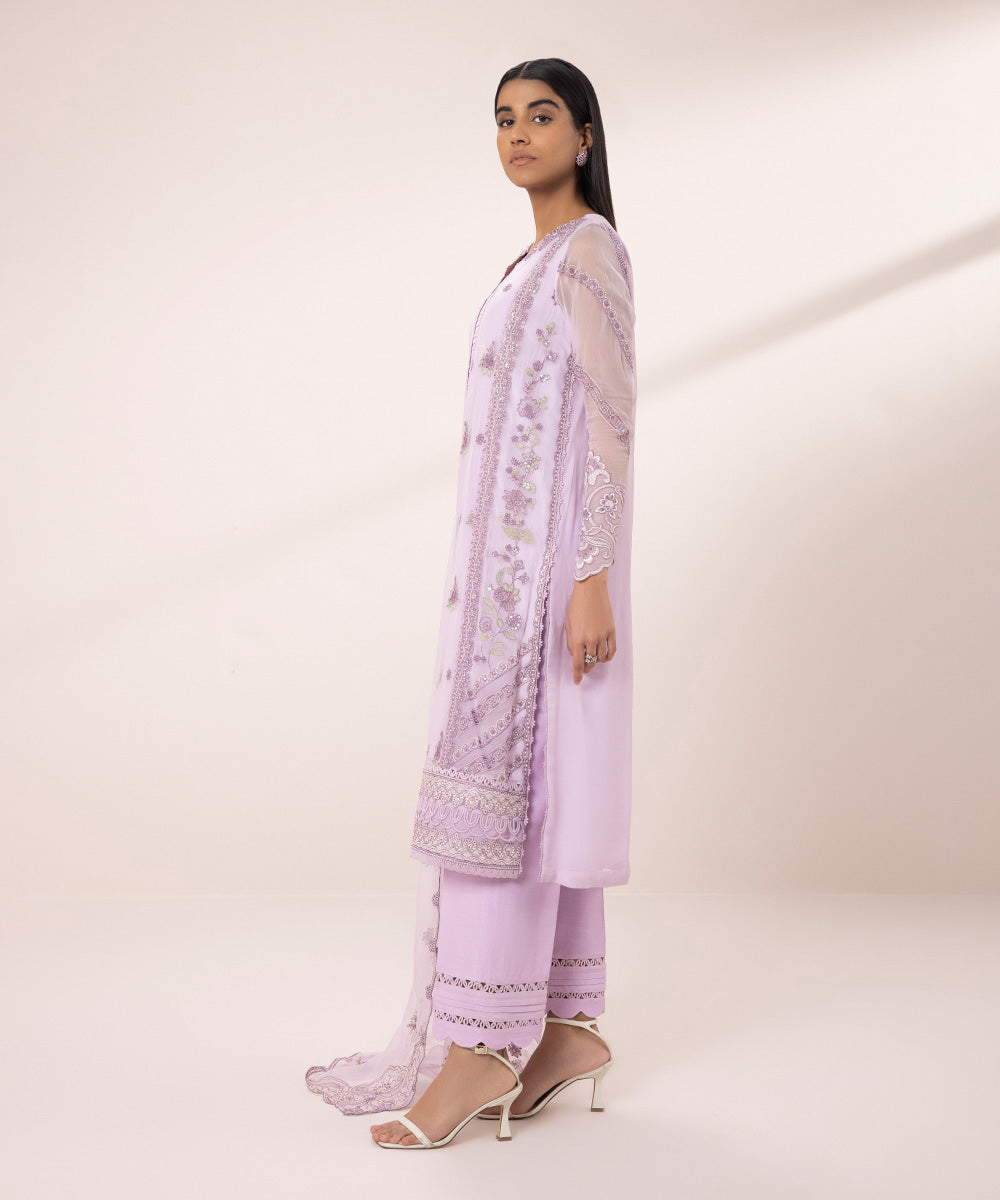 3 Piece - Embroidered Chiffon Suit