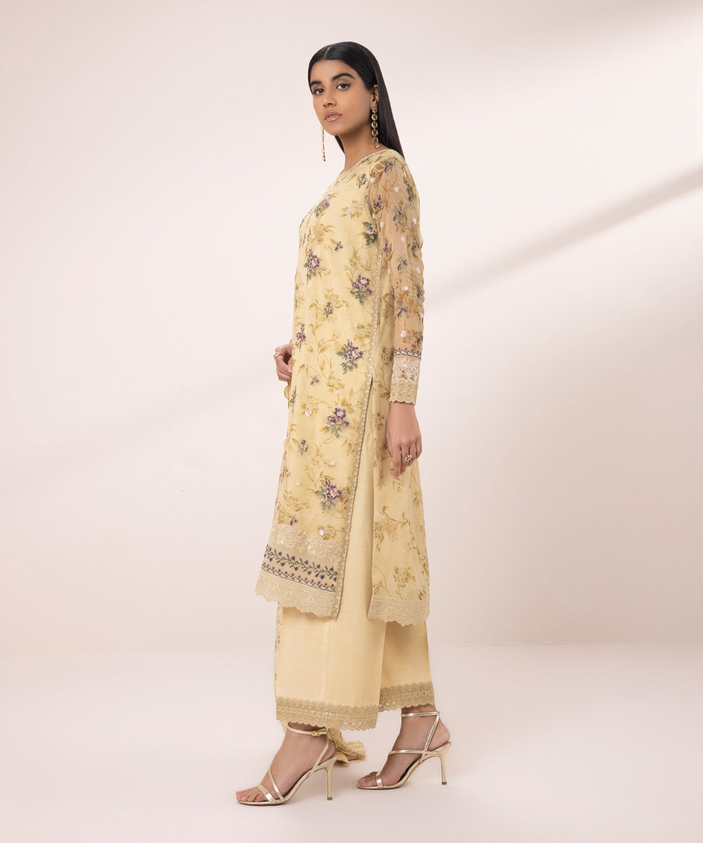 3 Piece - Embroidered Chiffon Suit