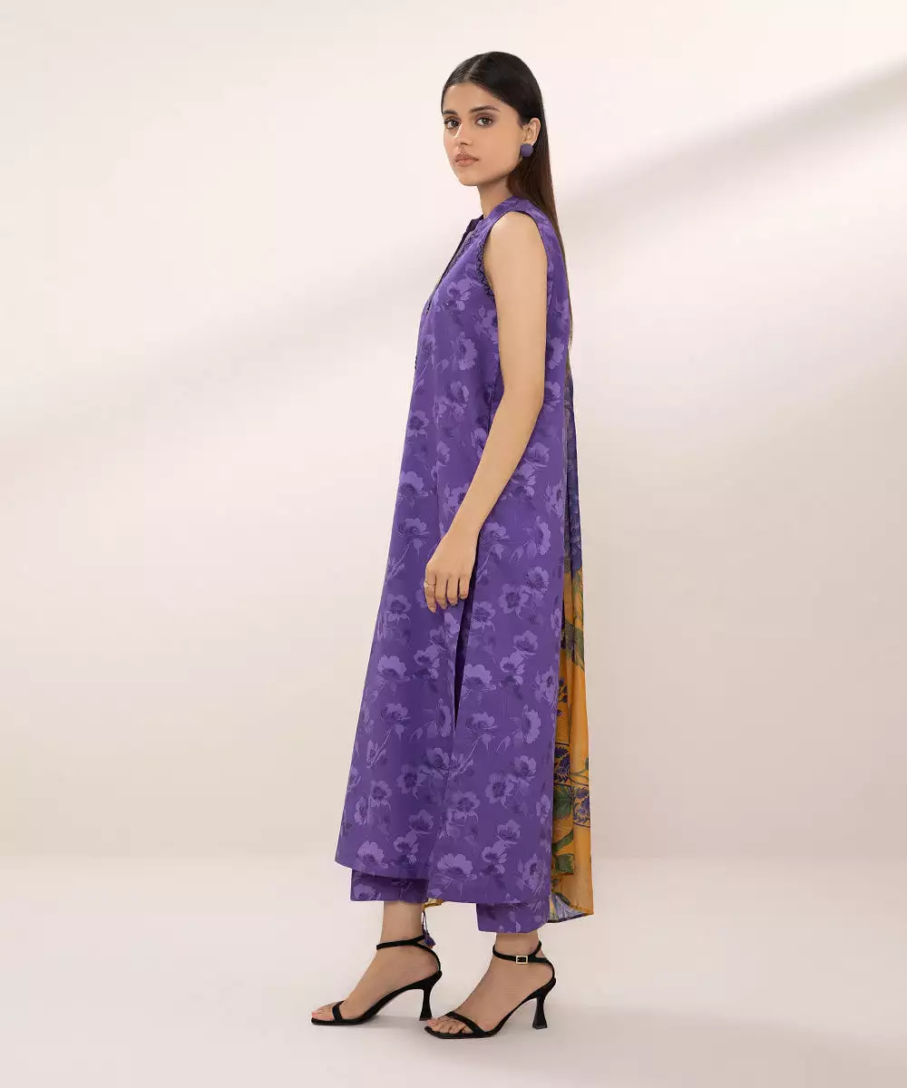 3 Piece - Printed Cotton Satin Suit