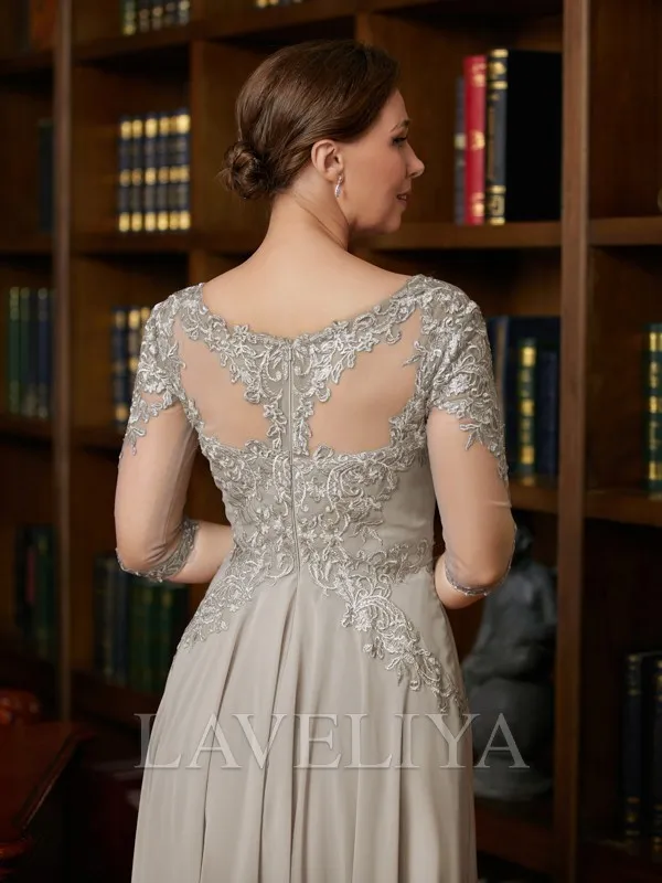 A-line Scoop 3/4 Sleeves Ruffles Tea-Length Chiffon Mother of the Bride Dress  #XM230022