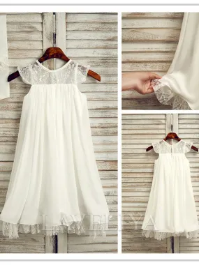 A-line Scoop Lace Tea-Length Chiffon Flower Girl Dress  #HQF0021