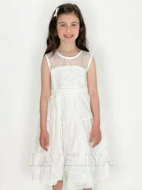 A-line Scoop Lace Tea-Length Chiffon Flower Girl Dress  #WHF0084