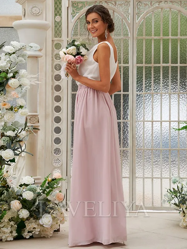 A-line Scoop Ruffles Floor-Length Chiffon Bridesmaid Dress  #ZB230319