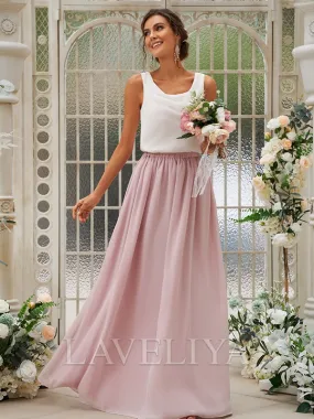 A-line Scoop Ruffles Floor-Length Chiffon Bridesmaid Dress  #ZB230319