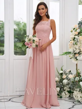 A-line Square Flower Floor-Length Chiffon Bridesmaid Dress  #ZB230392