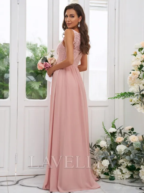 A-line Square Flower Floor-Length Chiffon Bridesmaid Dress  #ZB230392