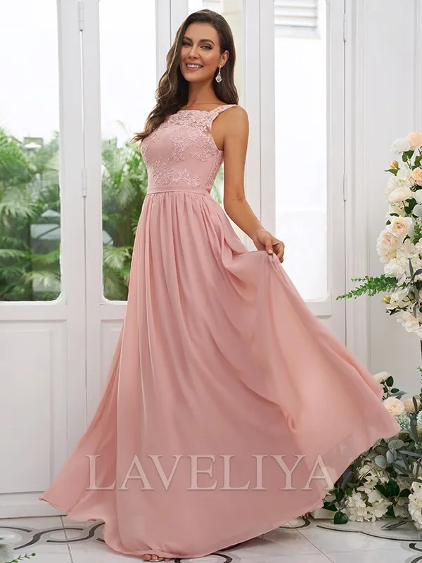 A-line Square Flower Floor-Length Chiffon Bridesmaid Dress  #ZB230392