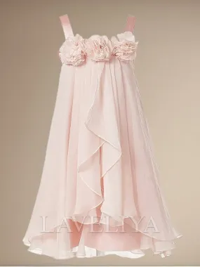 A-line Straps Flower Tea-Length Chiffon Flower Girl Dress  #DF0007