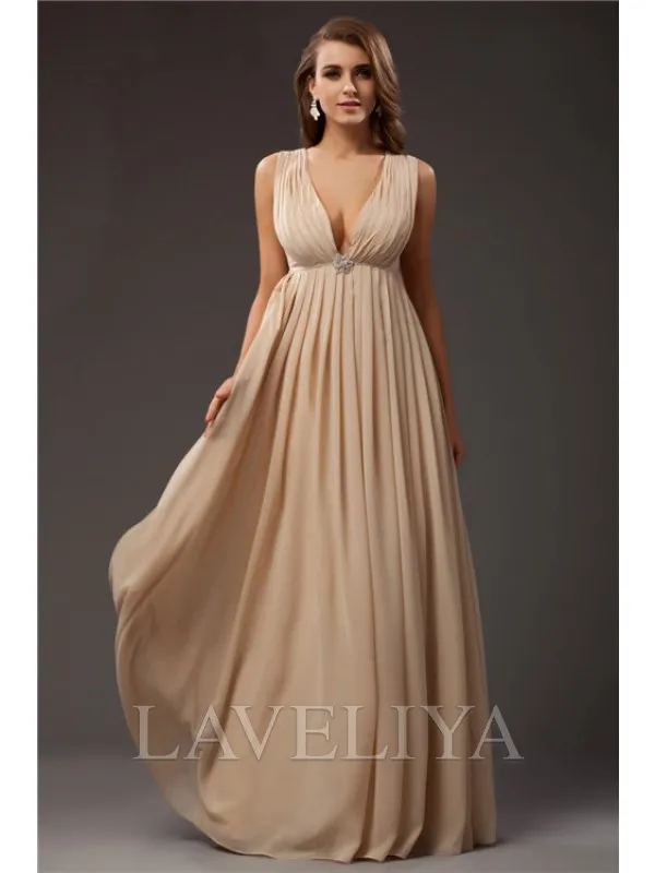 A-line V-neck Beading Floor-Length Chiffon Dress  #YP230239