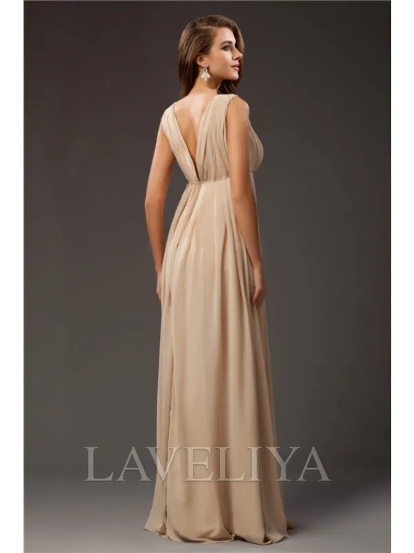 A-line V-neck Beading Floor-Length Chiffon Dress  #YP230239