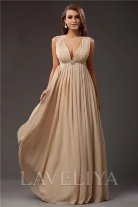 A-line V-neck Beading Floor-Length Chiffon Dress  #YP230239