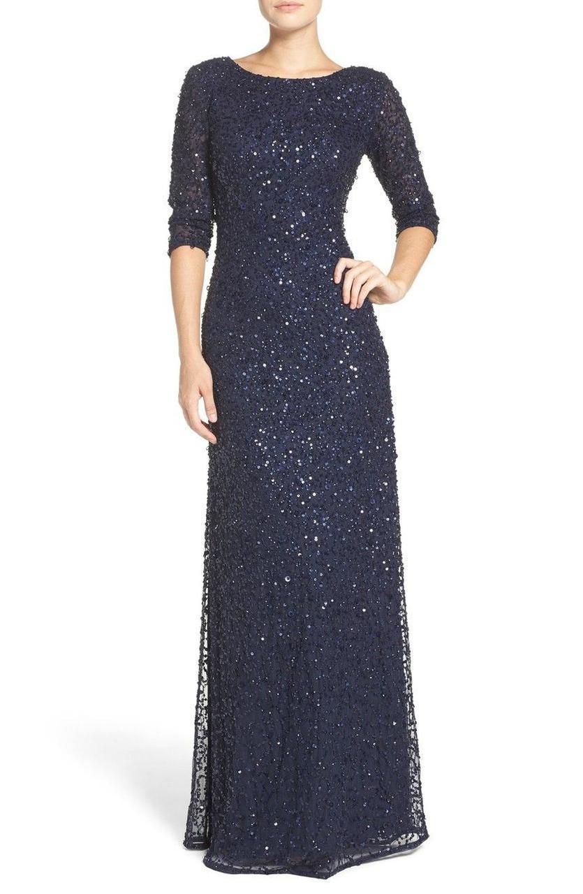 Adrianna Papell 91919970 Quarter Sleeves Sequined Evening Dress