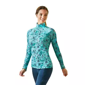 'Ariat' Women's Sunstopper 2.0 1/4 Zip Baselayer - Pool Blue Oasis Print