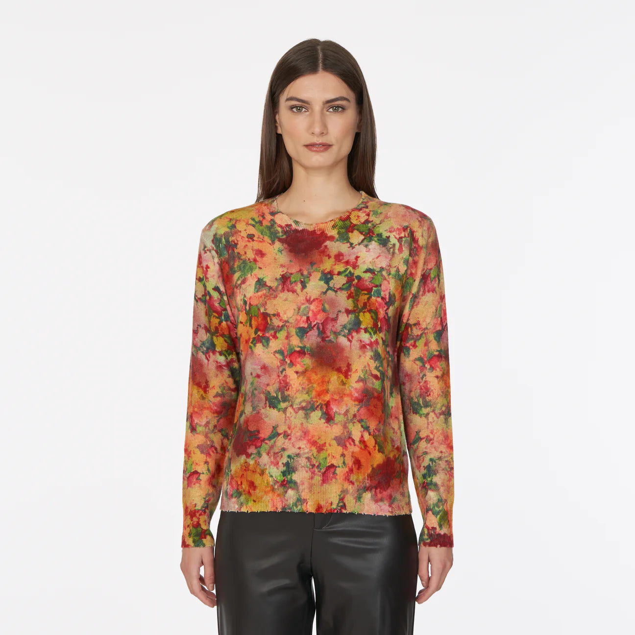 Autumn Cashmere - Floral Print Distressed Crew - Paprika Multi