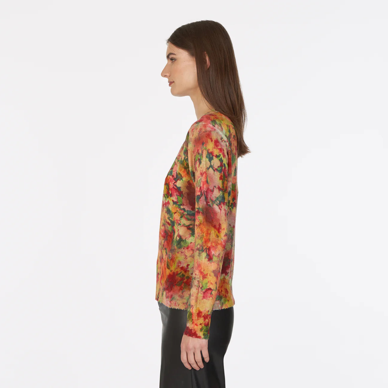 Autumn Cashmere - Floral Print Distressed Crew - Paprika Multi