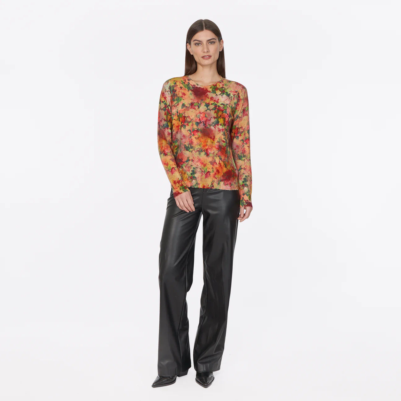 Autumn Cashmere - Floral Print Distressed Crew - Paprika Multi