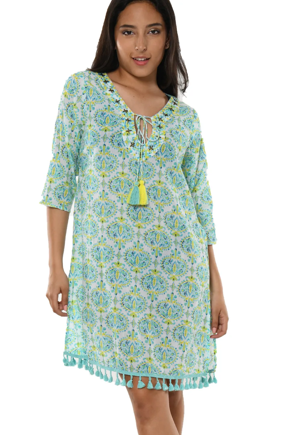 AZUCAR Printed Cotton Tassel Tunic - LCT210