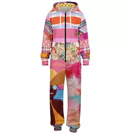 Bahama Mama Pink Floral Patchwork Unisex Fleece Romper