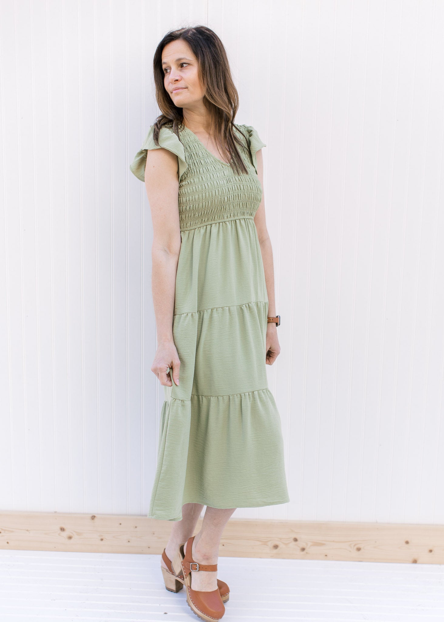 Basil Smocked Midi Dress