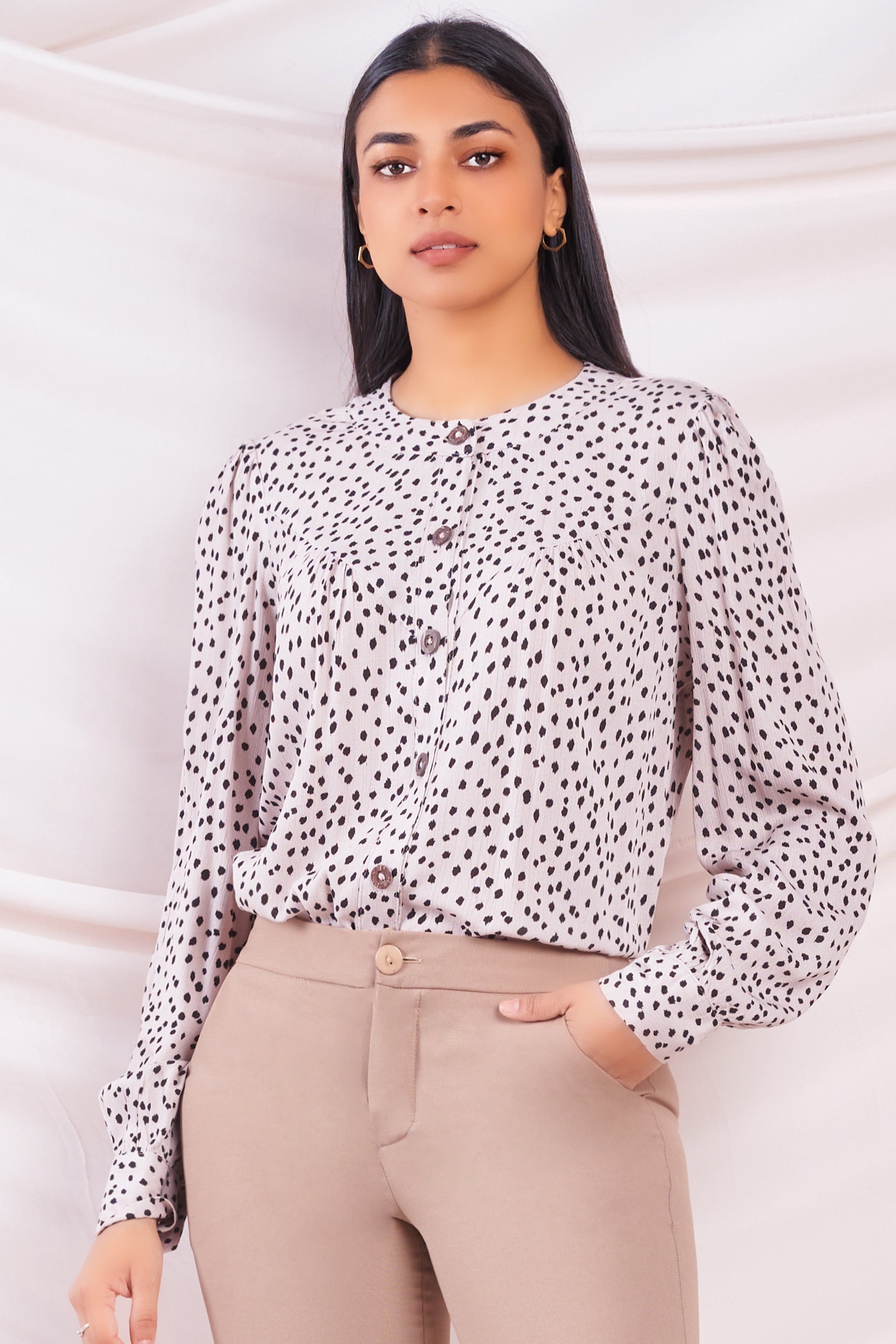 Beige Polka Dot Relaxed Top