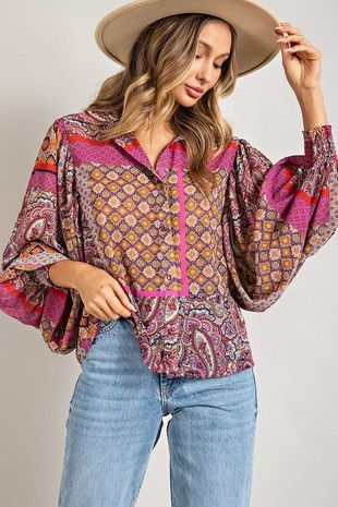 *Belinda Boho Puff Sleeve Top*