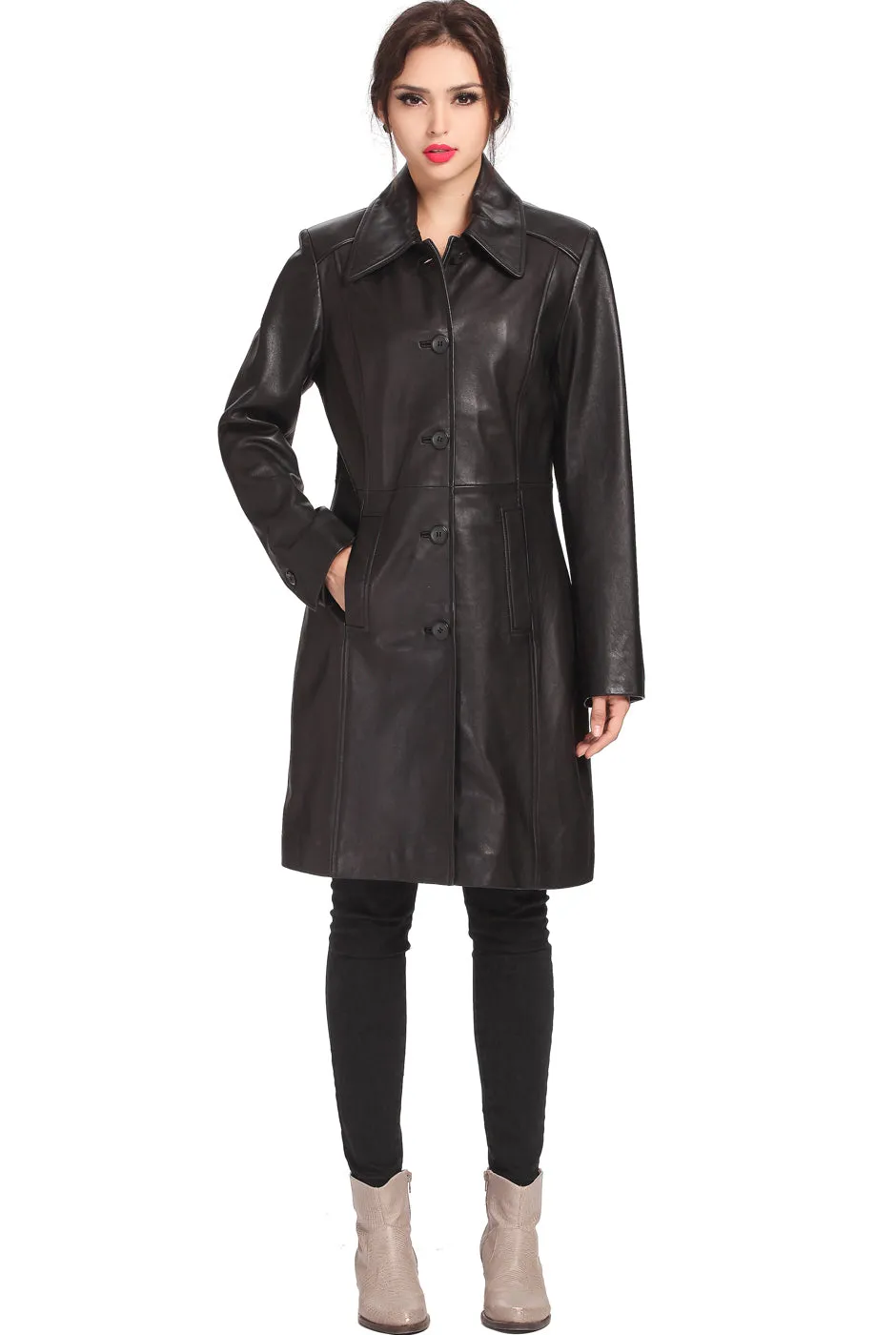 BGSD Women Amber Lambskin Leather Walking Coat