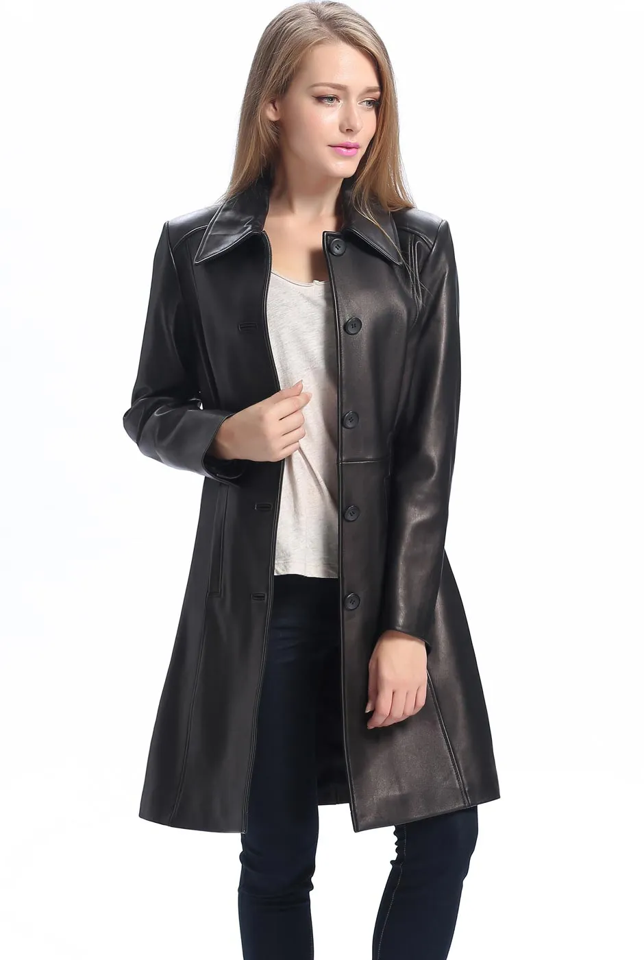 BGSD Women Amber Lambskin Leather Walking Coat