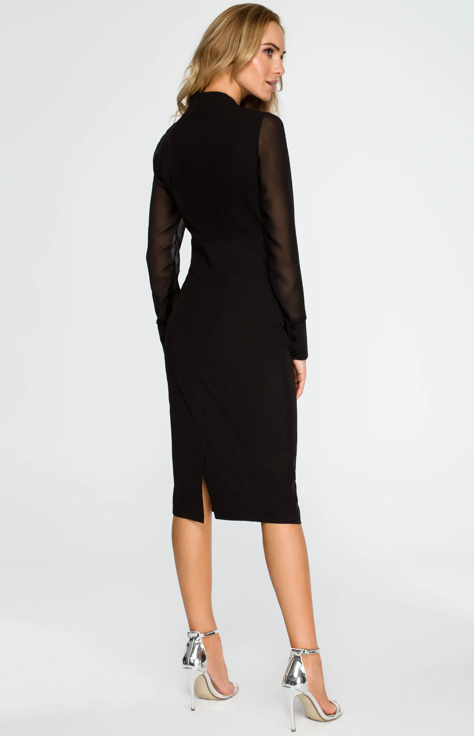 Black chiffon sleeve sheath dress