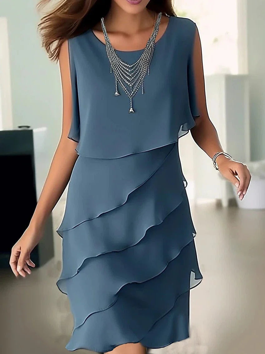 Blue Ruffle Sleeveless Midi Dress for Women