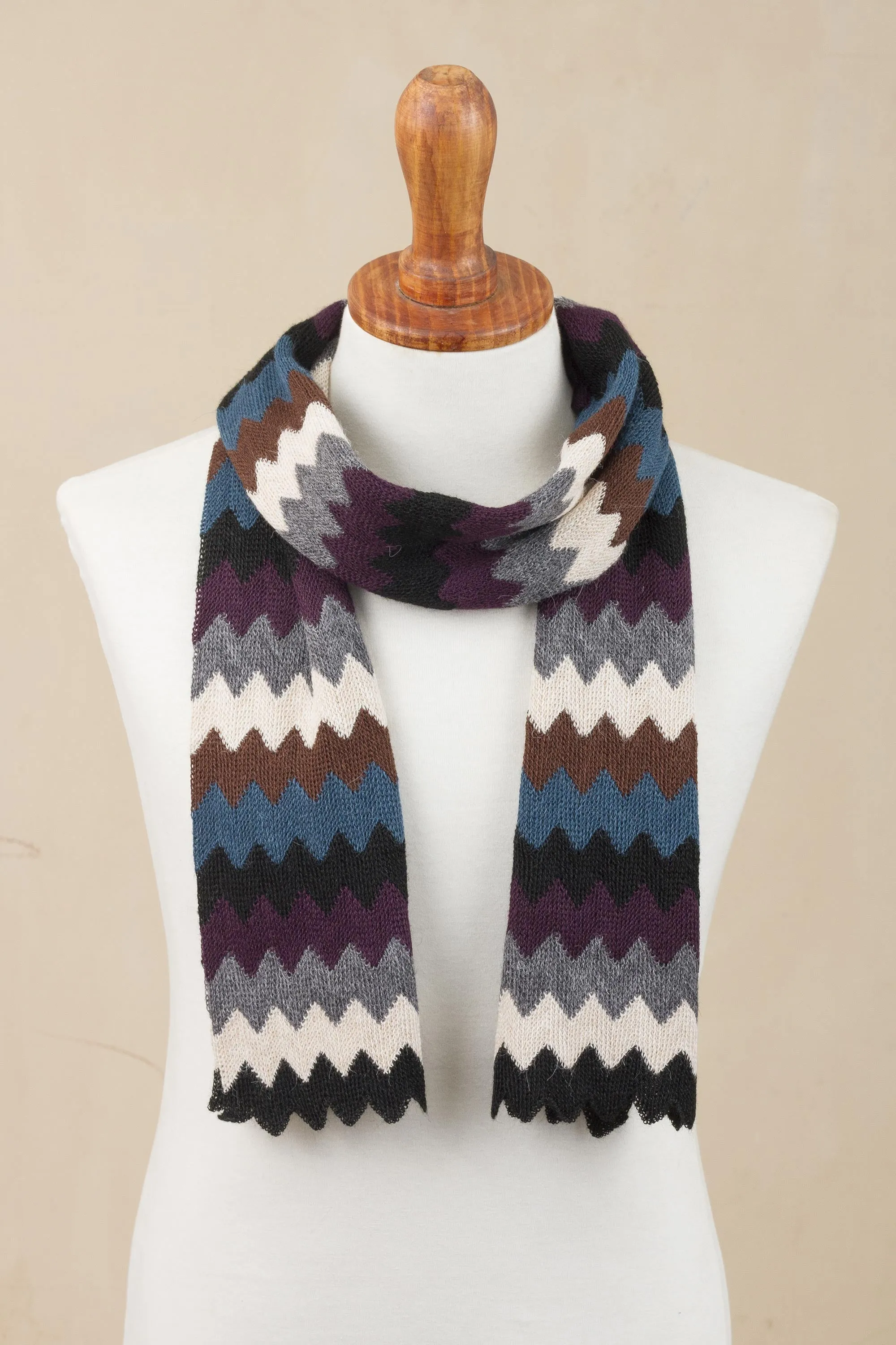 Bold Zigzags Zigzag Pattern Alpaca Blend Wrap Scarf from Peru