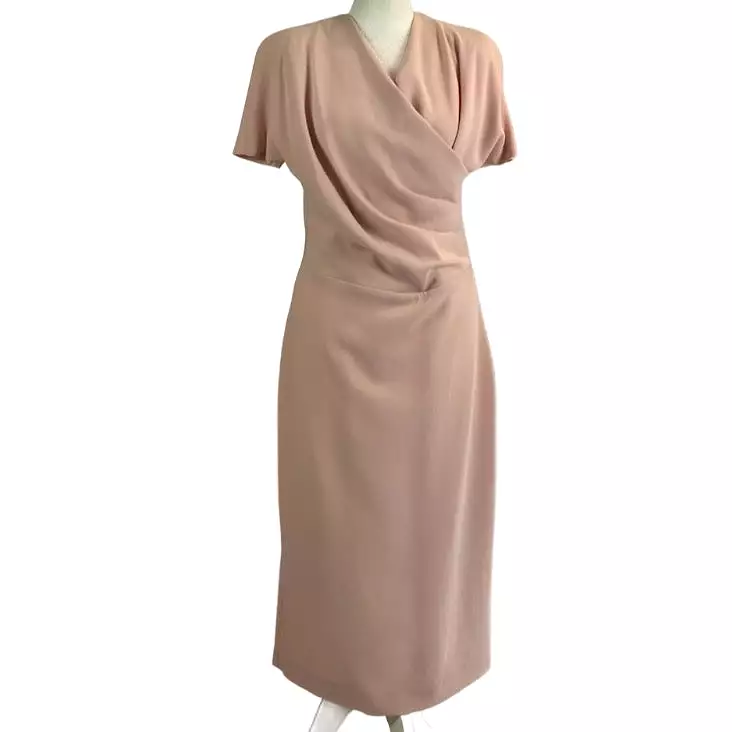 Bottega Veneta Baby Pink Crepe Wrap Detail Belted Midi Dress L