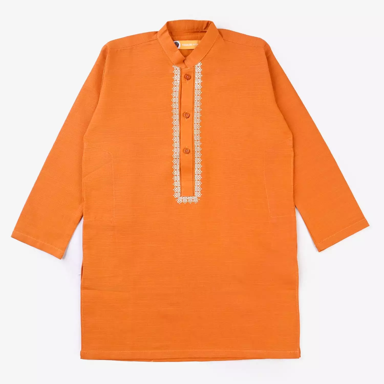 Boys Cotton Slub Printed Kurta (Tribal)-B.Orange