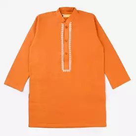 Boys Cotton Slub Printed Kurta (Tribal)-B.Orange