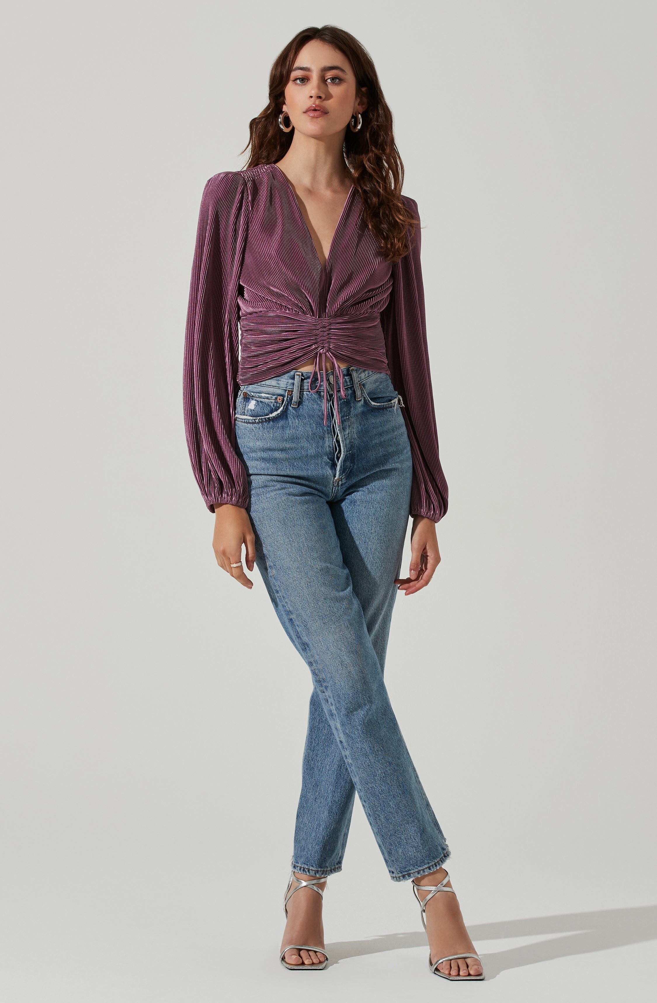 Braydon Pleated Ruched Front Long Sleeve Top