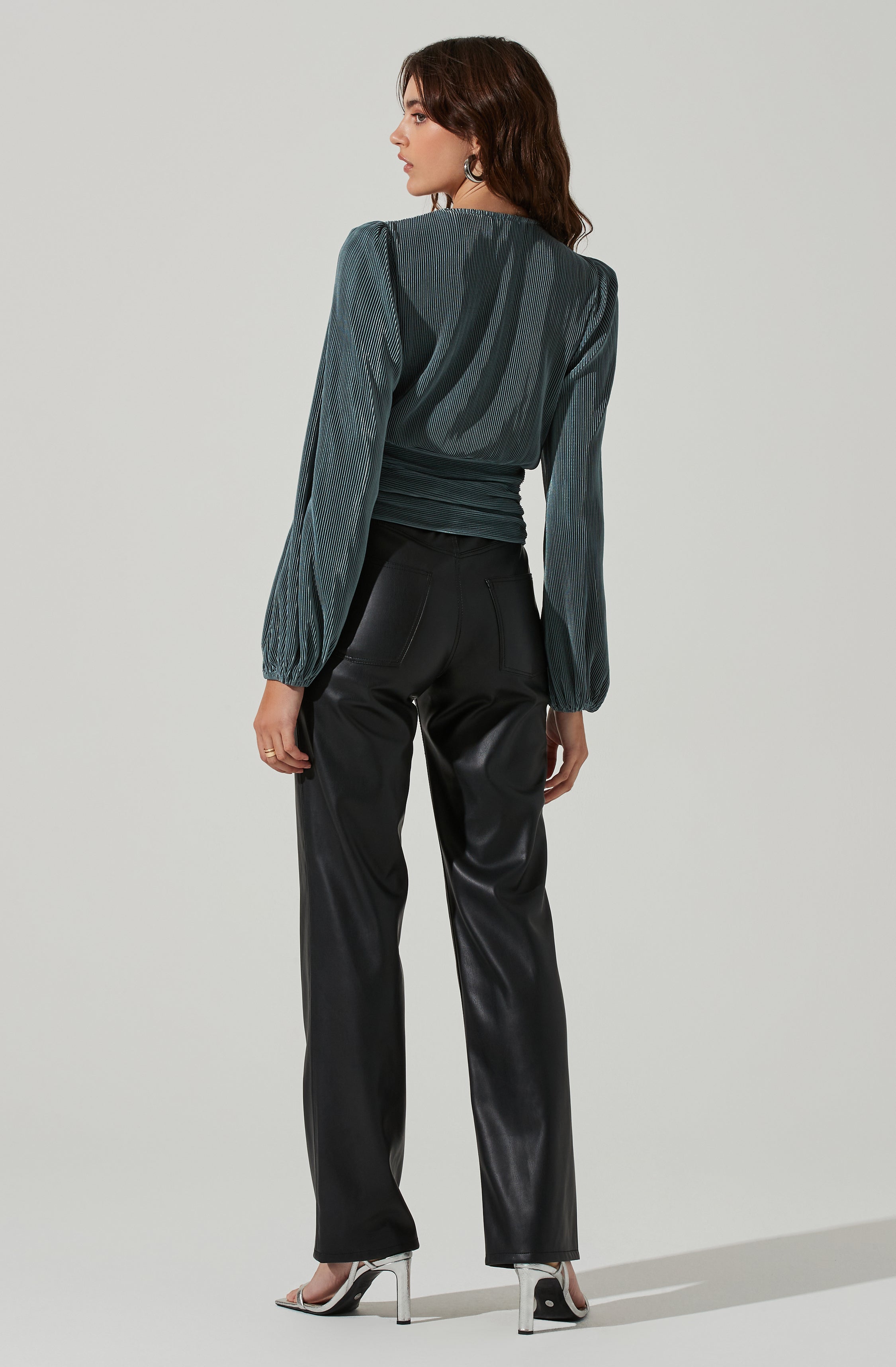 Braydon Pleated Ruched Front Long Sleeve Top