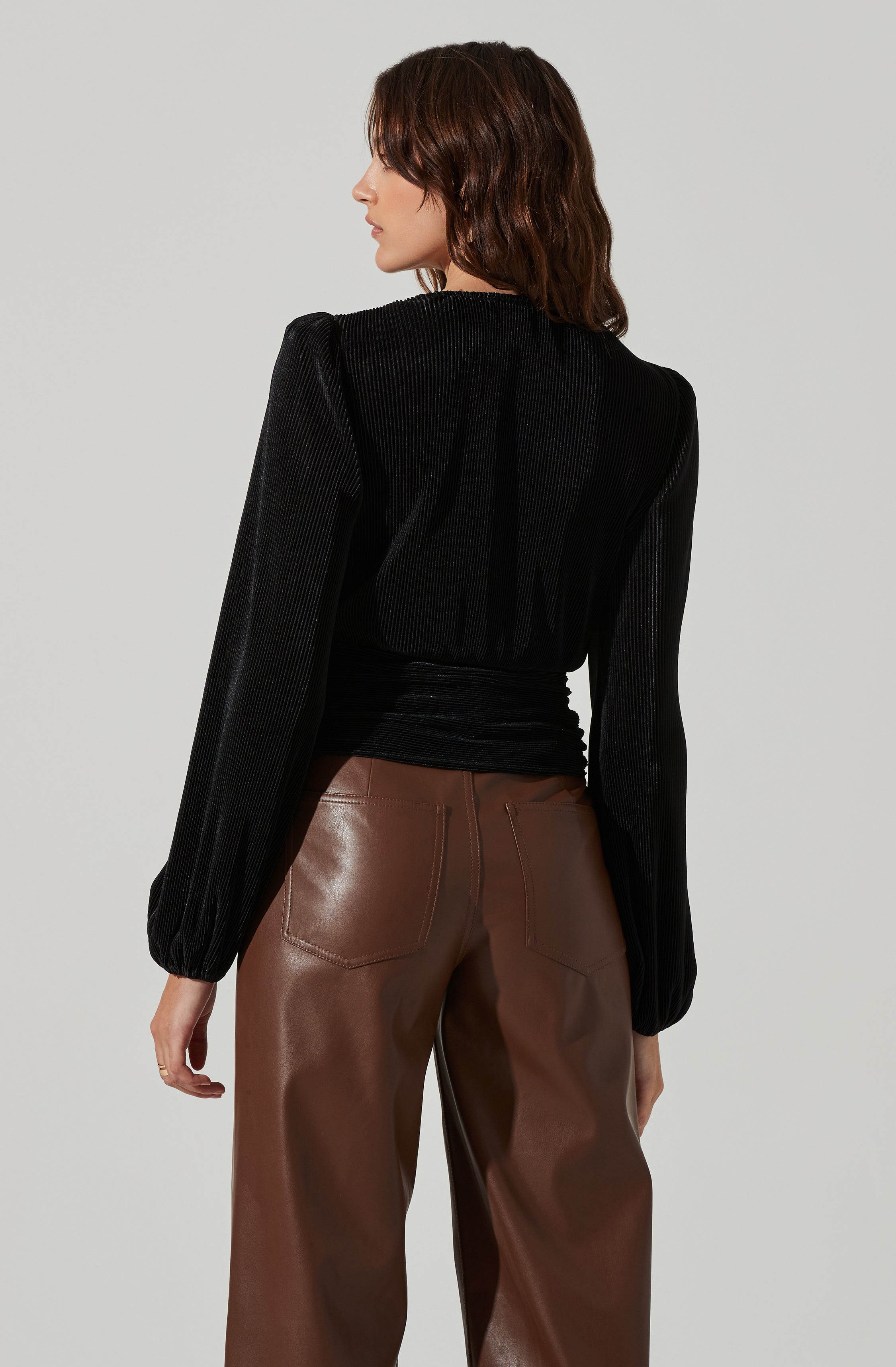 Braydon Pleated Ruched Front Long Sleeve Top