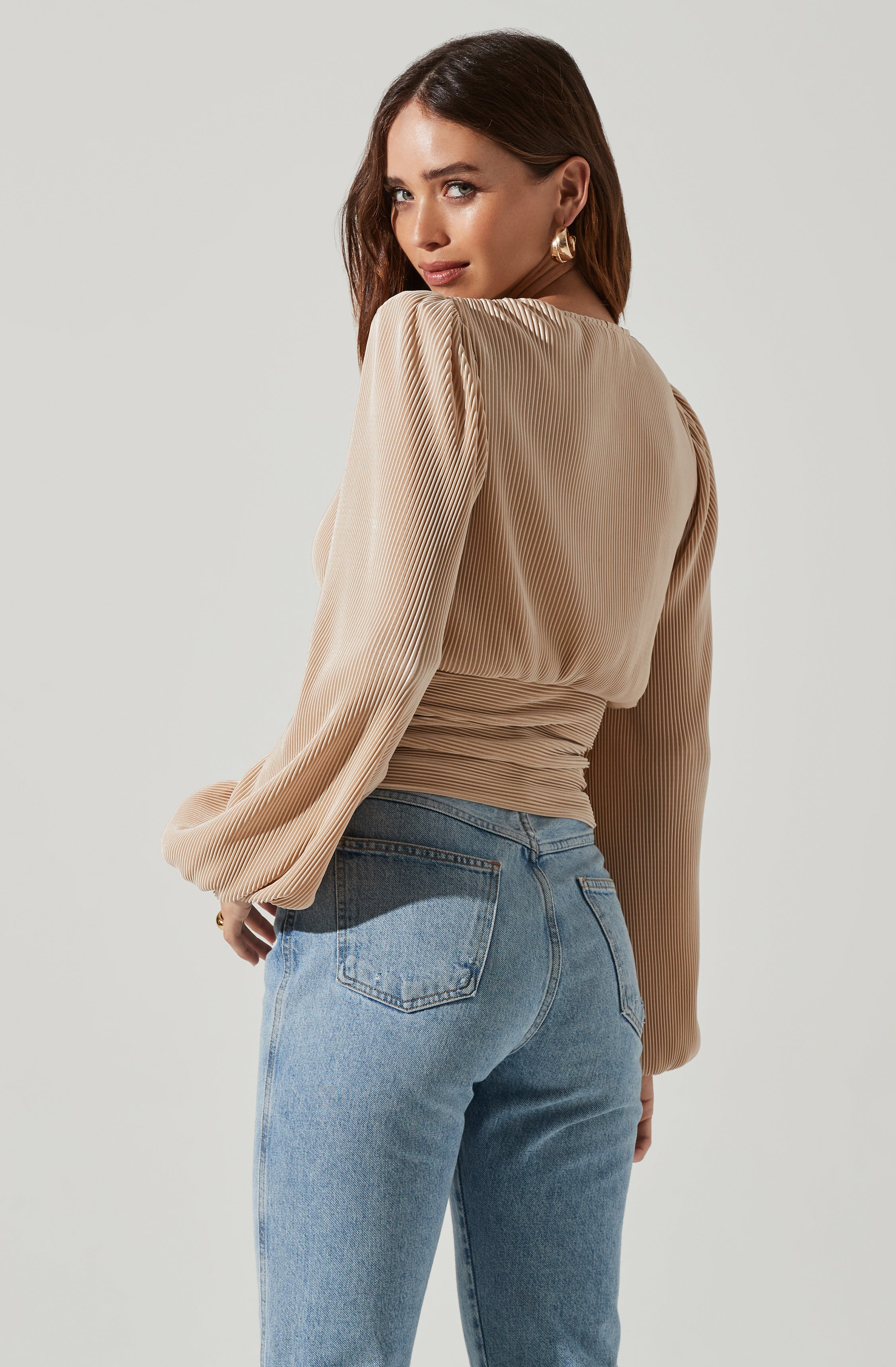 Braydon Pleated Ruched Front Long Sleeve Top