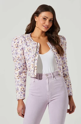 Brea Floral Quilted Cropped Puff Sleeve Jacket