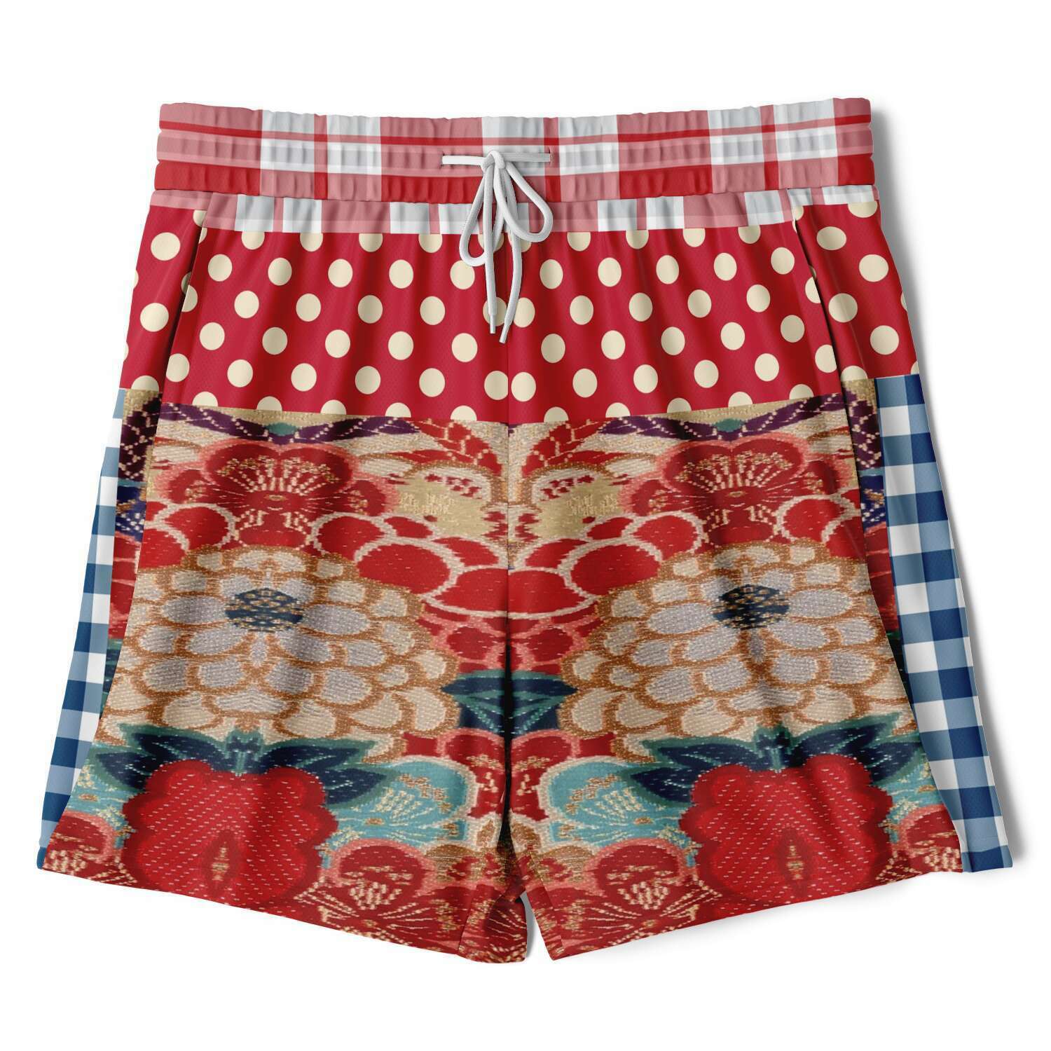 Busan Fleur Floral Plaid Patchwork Compression Activity Shorts