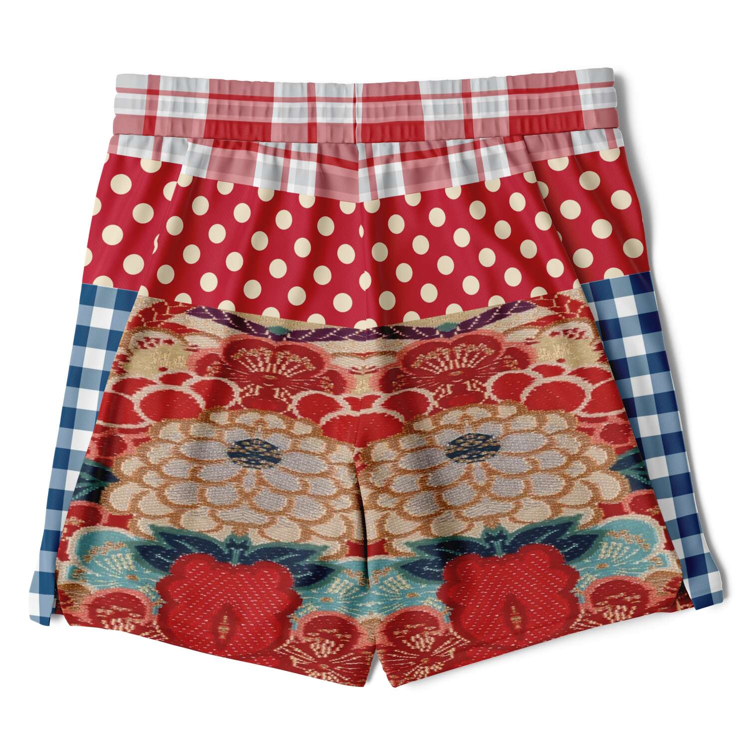 Busan Fleur Floral Plaid Patchwork Compression Activity Shorts