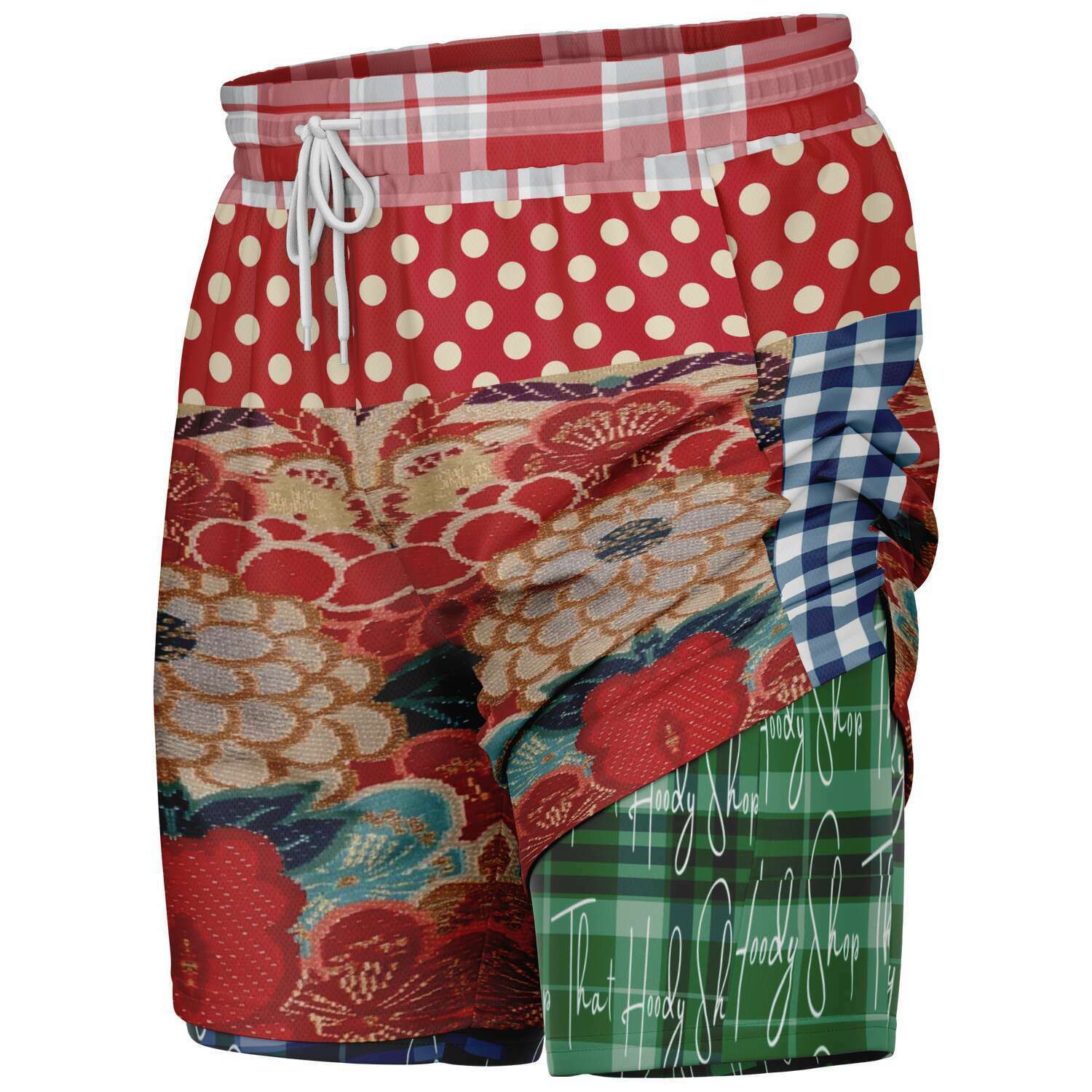 Busan Fleur Floral Plaid Patchwork Compression Activity Shorts