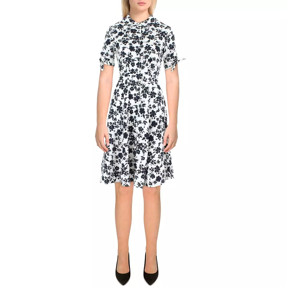 Calvin Klein Womens Petites Floral Print Knee-Length Shirtdress