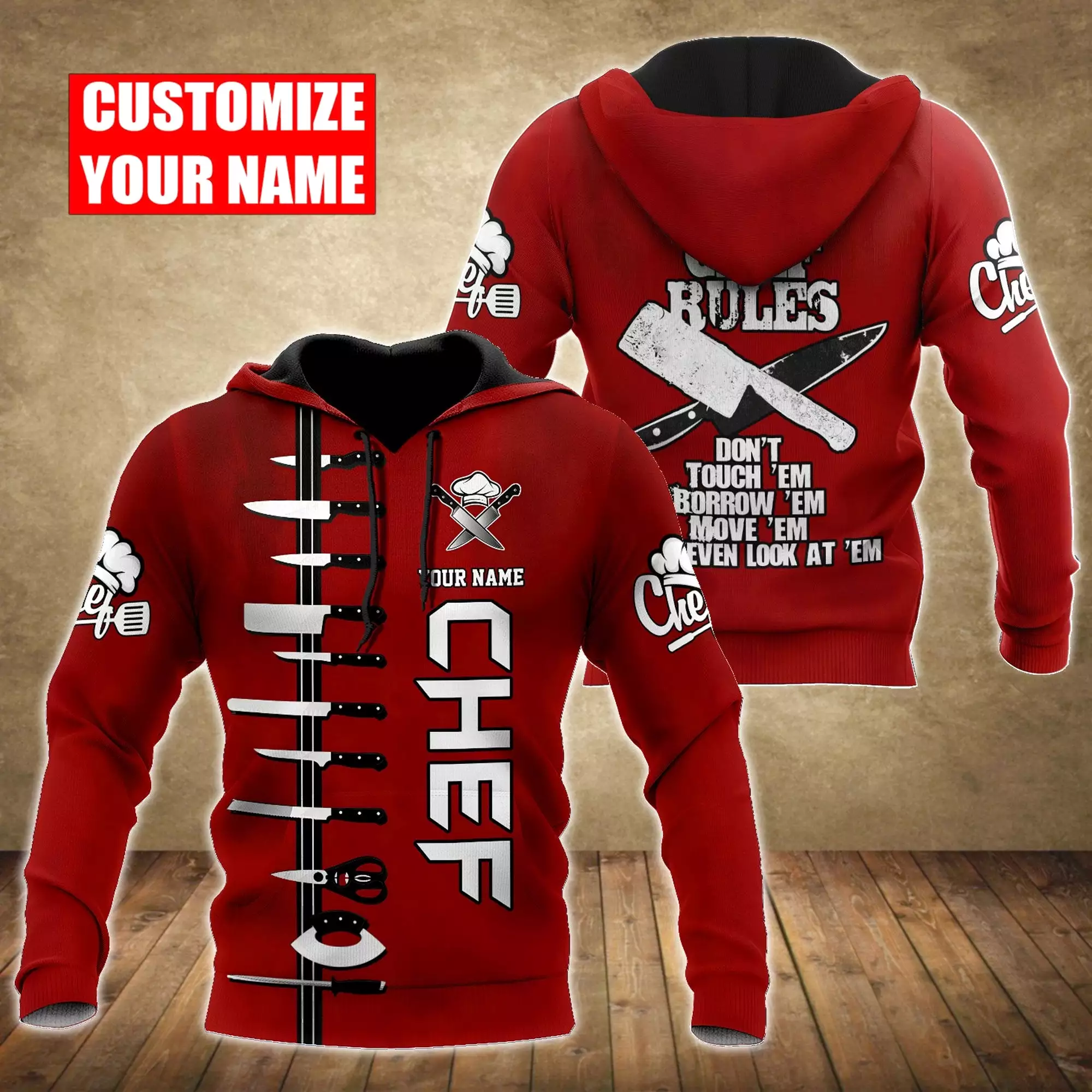 CHEF 3D ALL OVER PRINTED MEN AUTUMN HOODIE CUSTOM NAME - T-SHIRT DESIGN