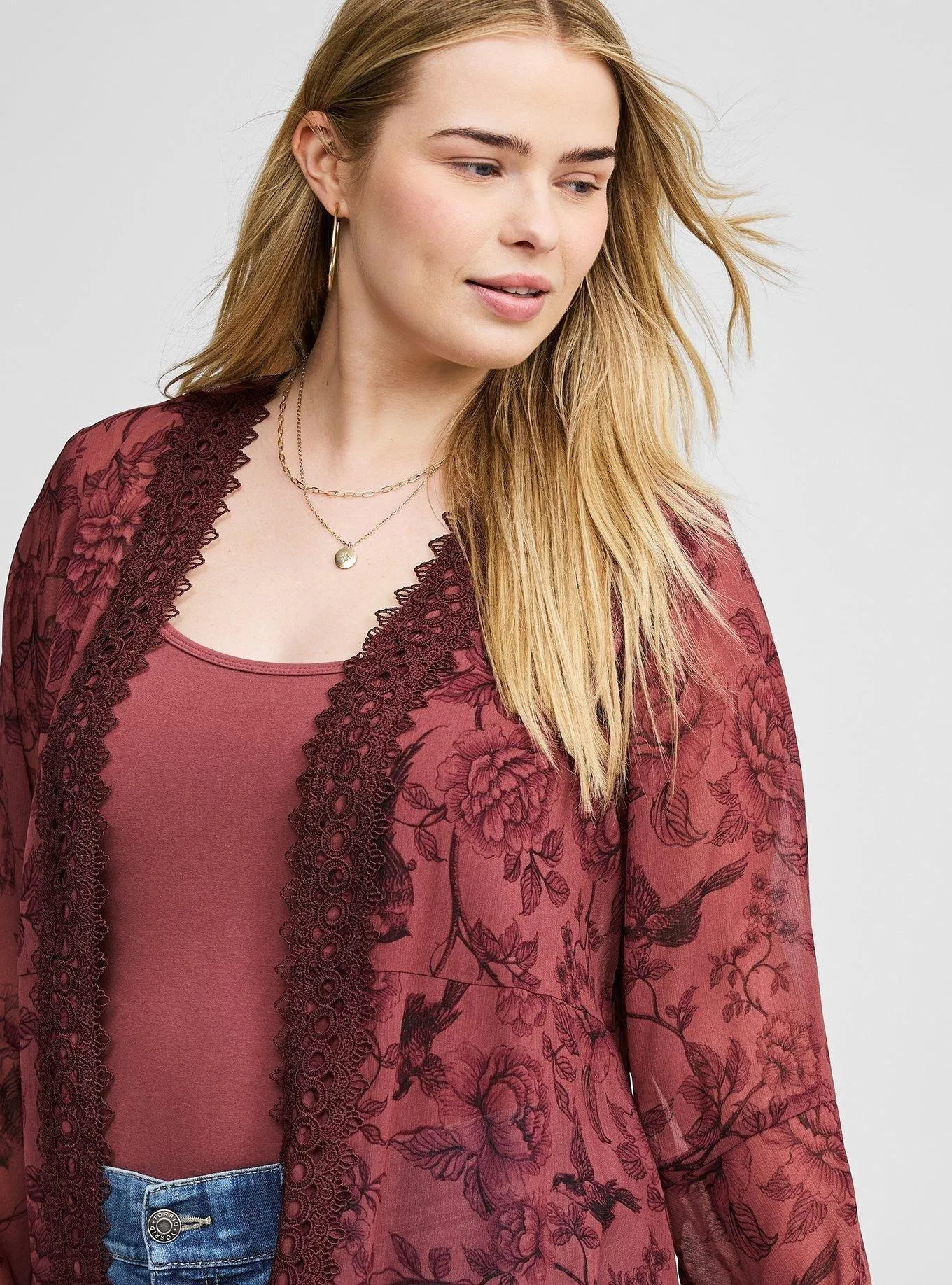 Chiffon Lace Trim Kimono