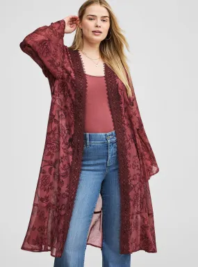 Chiffon Lace Trim Kimono