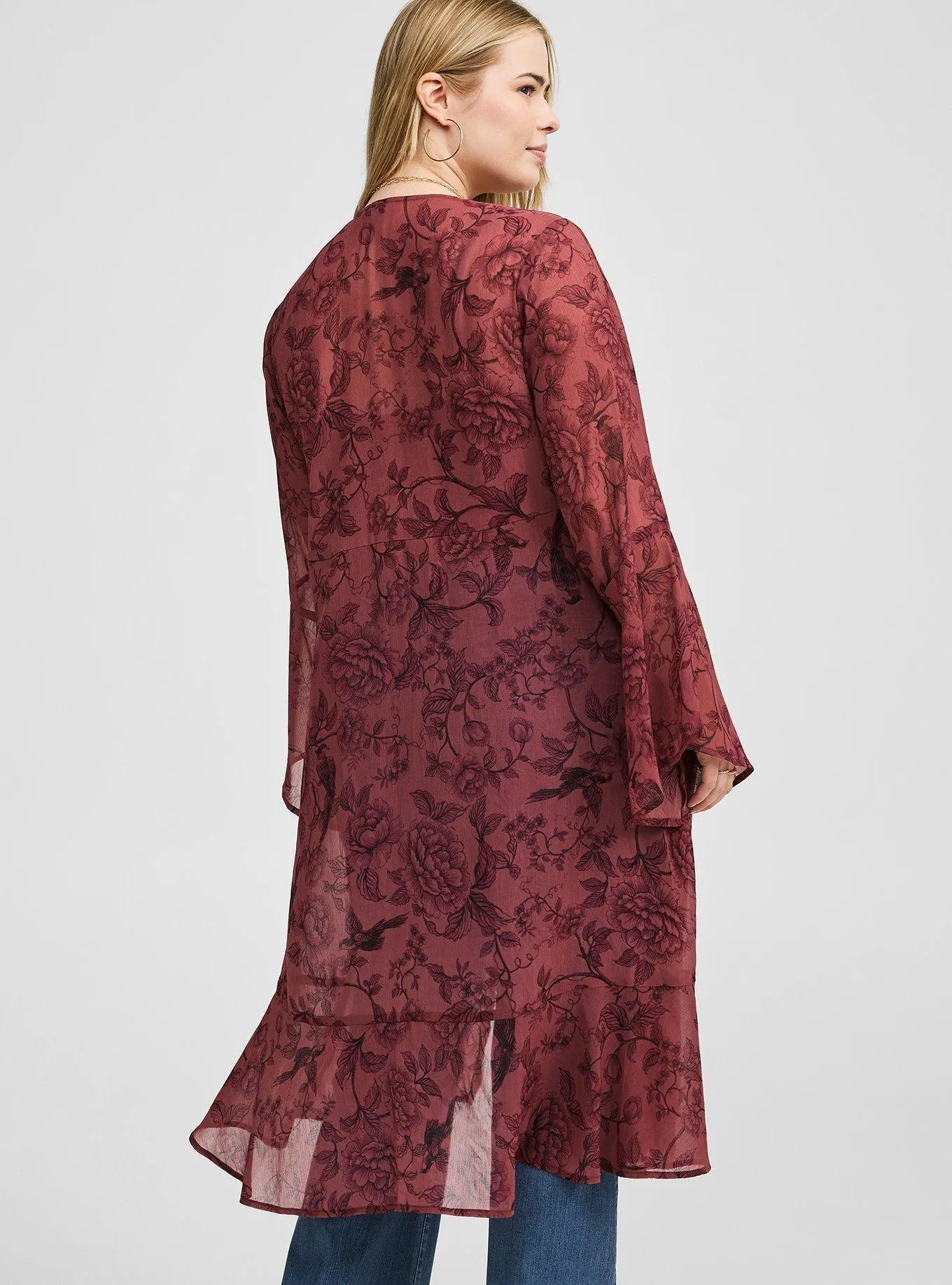 Chiffon Lace Trim Kimono